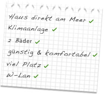 Notizzettel mit Vorteilen für Ihr Ferienhaus am Meer